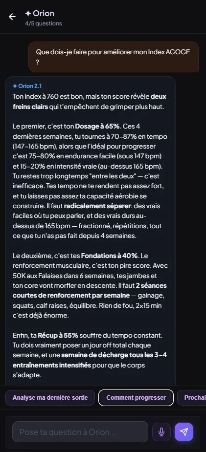Orion génère une séance Trail Seuil